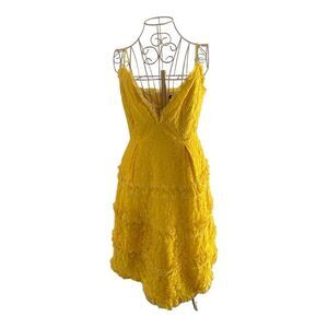 NBD Revolve yellow Lynne lace plunge midi dress